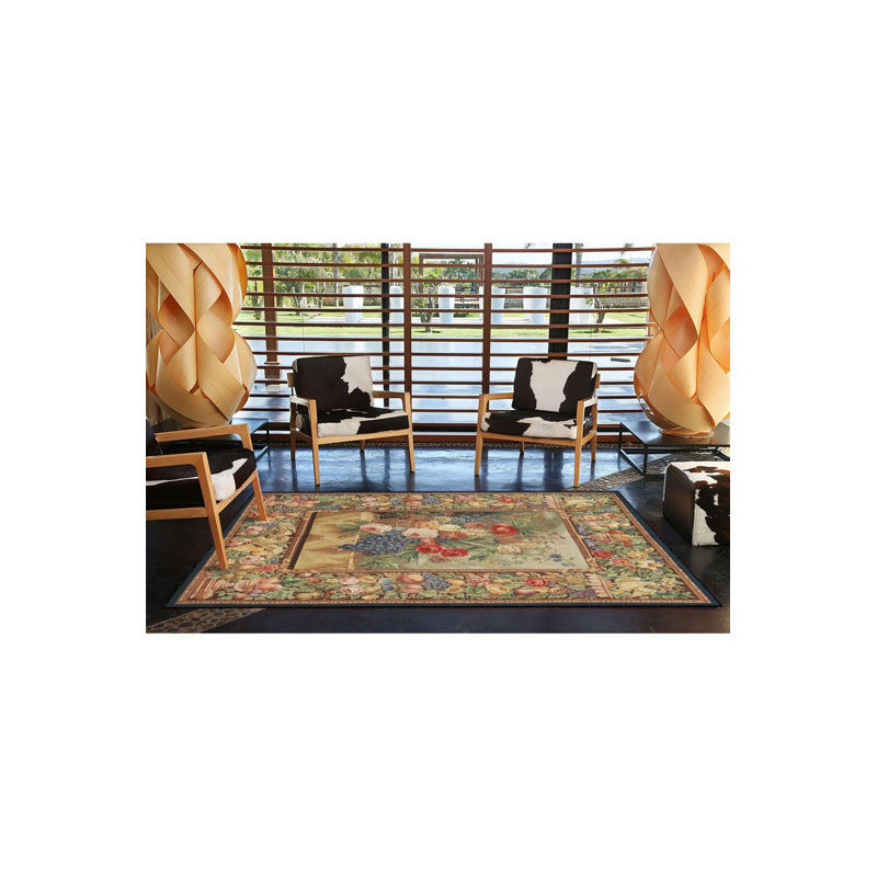Tapis tissé à motif de roses mélangées dans un vase, Sous-tapis carré 3 pi 3 po inclus