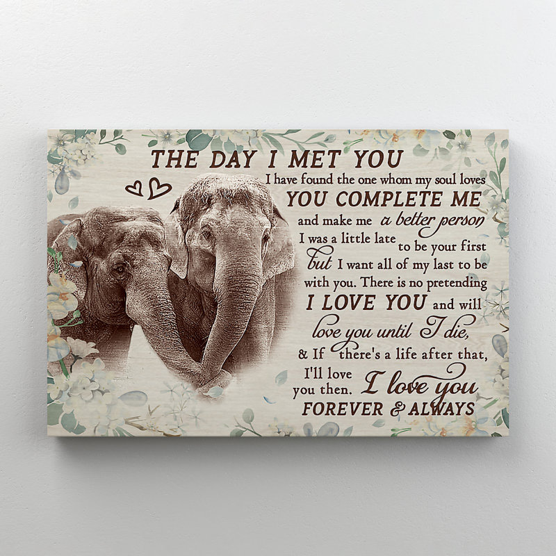 Couple of Elephants - The Day I Met You - Reproduction d'art graphique sur toile tendue, H 11 po x l 14 po x P 2 po