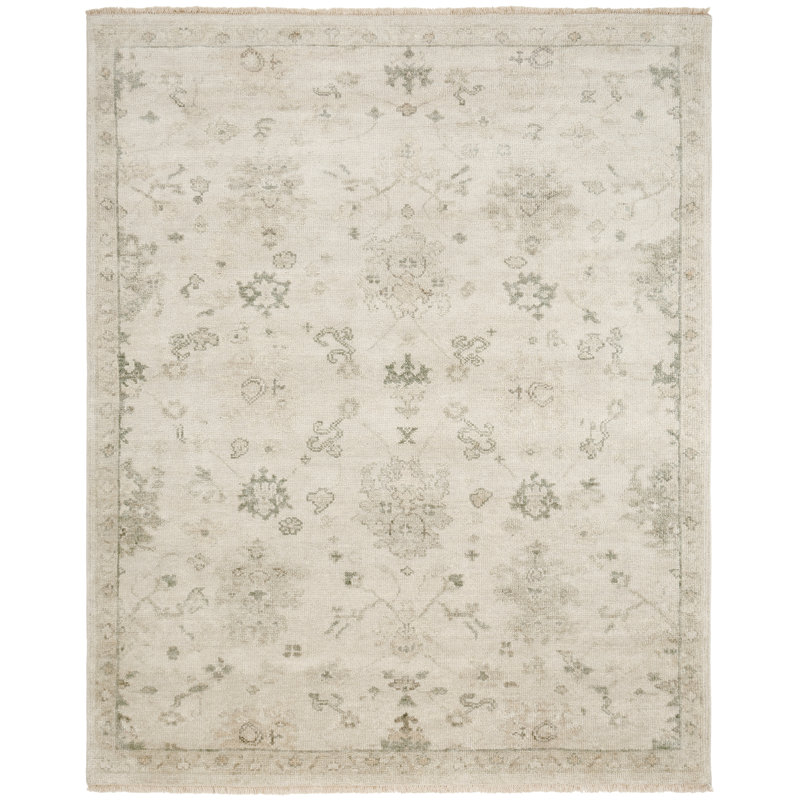 Meladee Wool Floral Area Rug in Ivory, Rectangle 8' x 10'