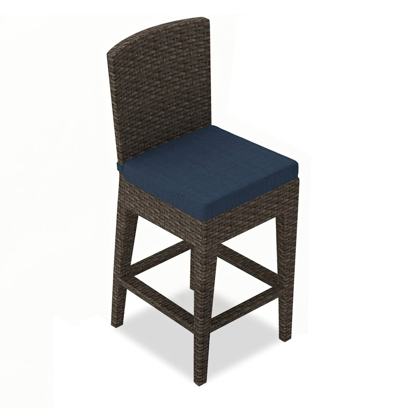 Arden Outdoor Bar Stool, Chestnut, Spectrum Indigo Sunbrella®, 28.75"