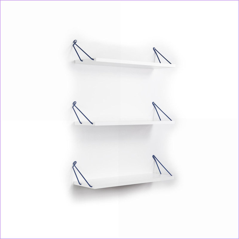 Tablette flottante murale rustique à trois tablettes, ivoire et amp; Bleu ciel | Blanc | Bois massif