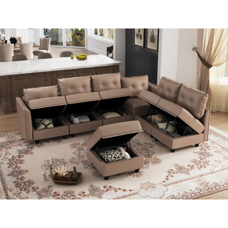 Breseis Upholstered L-Shaped Sectional Reversible, Brown Faux Leather