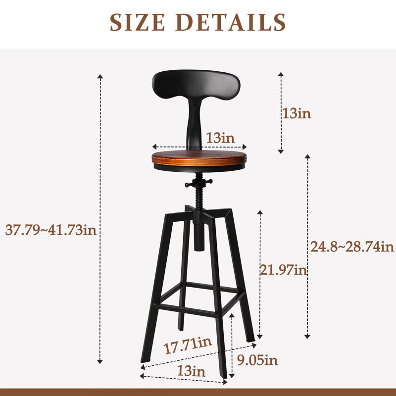 Ensemble de tabourets pivotants réglables de 4,24,8 po à 28,74 po de hauteur avec dossier Tabourets de bar de style campagnard industriel pour la maison