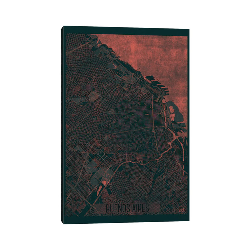 Buenos Aires Infrared Urban Blueprint Map by Hubert Roguski - Wrapped Canvas Print, 30.48 cm H x 45.72 cm W