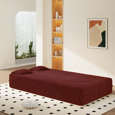 Canapé-lit moderne avec 2 coussins, canapé-lit convertible en molleton Sherpa, matelas pliant simple de 15 po pour le salon, le lit d'invité, la salle de jeux, aucun assemblage requis