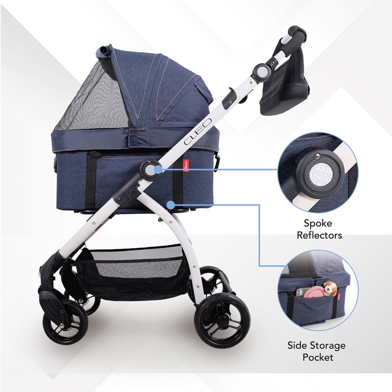 Blue Denim 3-in-1 Pet Stroller with Removable Carrier
