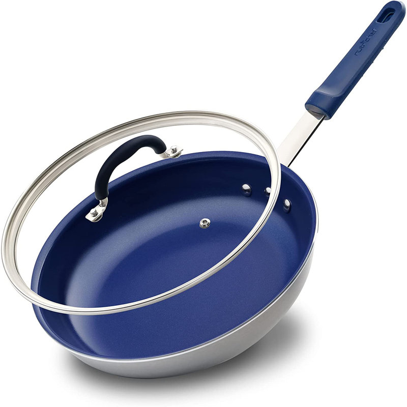 NutriChef Ceramic Non-Stick Fry Pan with Lid, 10"