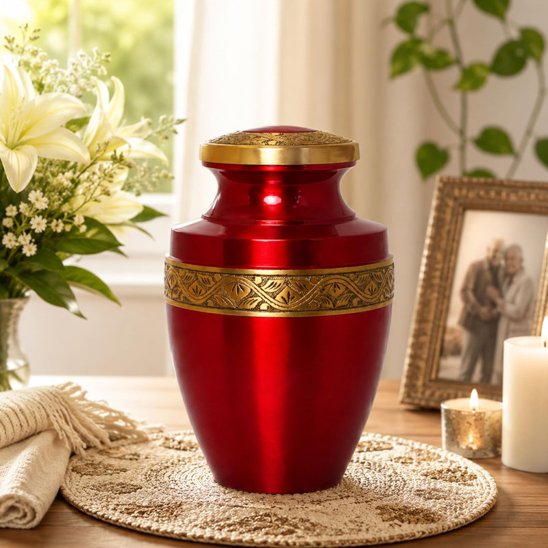 Urne de crémation Grecian, rouge et or pour adultes, 200 pouces cubes et plus, Red & Gold