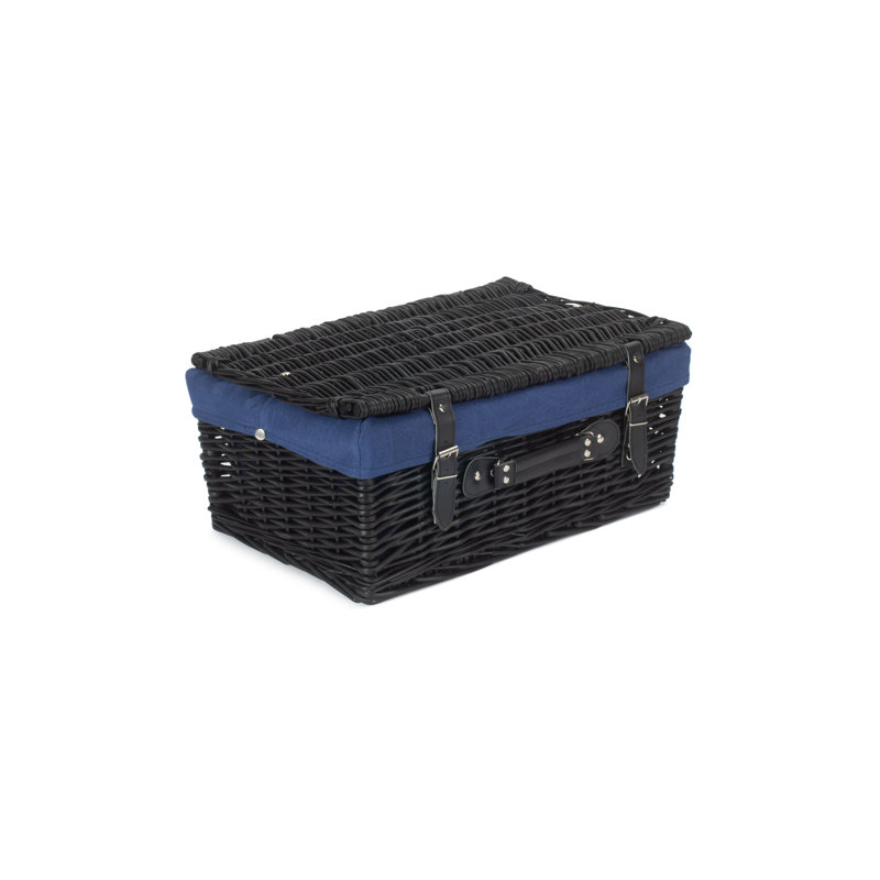 Wicker Hamper Basket with Lining, Black/Navy Blue, 19cm H x 41cm W x 30cm