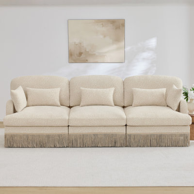 100-Inch Chenille Leopard-Print 3-Seater Modular Sofa With Ergonomic Support, Deep Seat Design, Tassel Trim, And Tool-Free Assembly For Living Rooms.