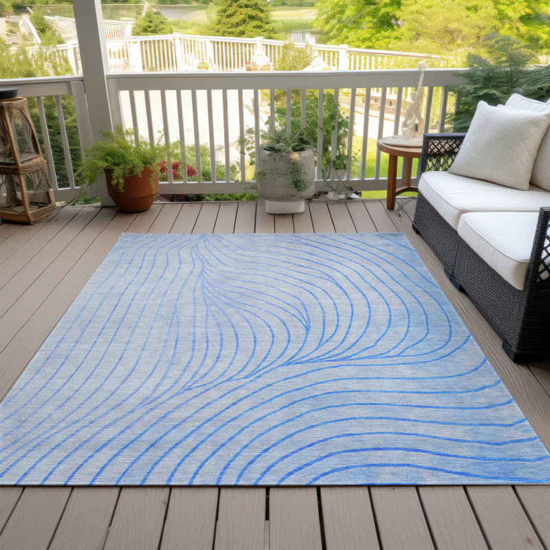 Tapis bleu intérieur / extérieur lavable à la machine Xhevrie, Rectangle 2 pi 6 po x 3 pi 10 po