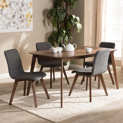 Corrigan StudioÂ® Studio Sugar Mid-Century Modern Light Grey Fabric Upholstered Walnut Wood Finished 5-Piece Dining Set -  732EB9A1E9BA49E9A55C5619D7EE801E