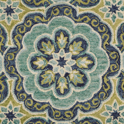 Cementon Handmade Green Floral 100% Wool Tufted Area Rug