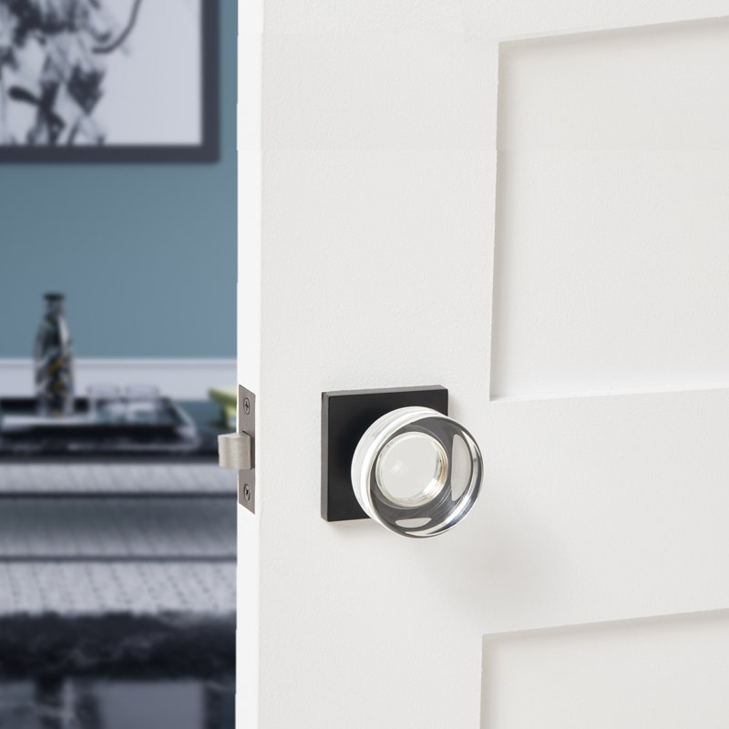 Macau Matte Black Door Knob with Crystal Handle, Privacy