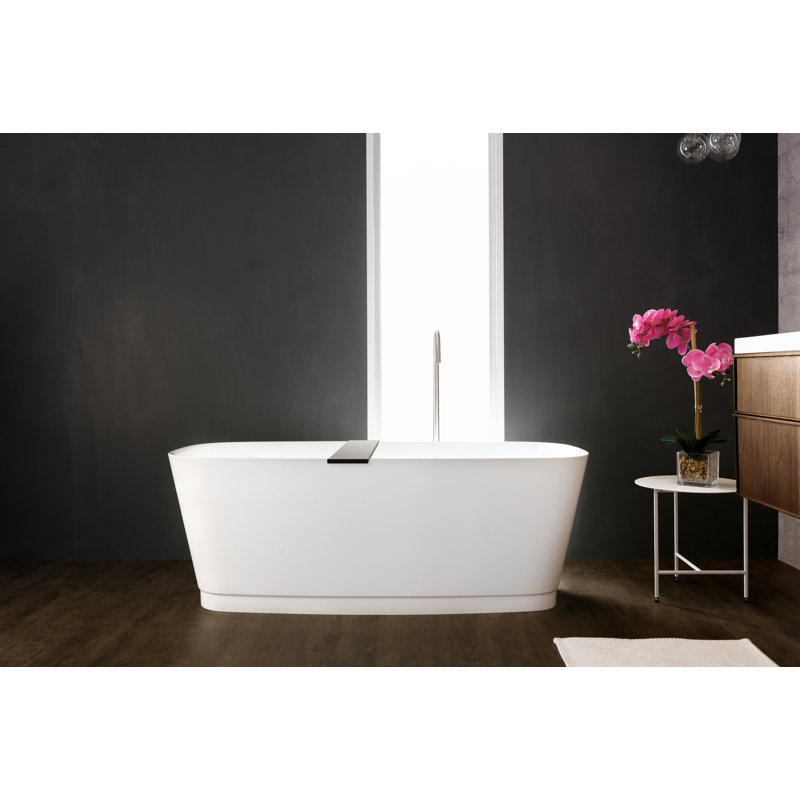 Straight 58.94'' L Soaking Bathtub, White True High Gloss, Polish Chrome