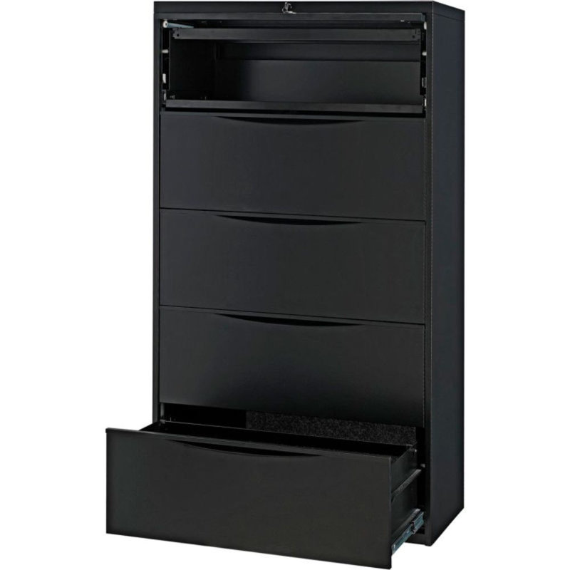 Black Steel 5-Drawer Lockable Lateral File Cabinet