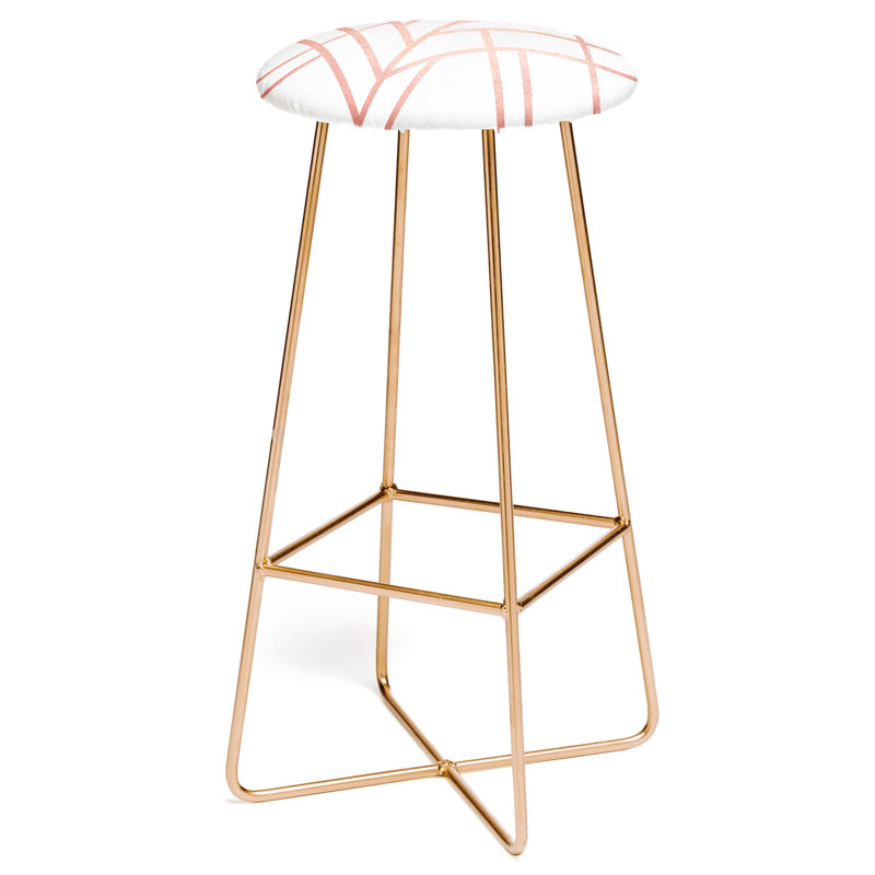Upholstered Faux Leather Counter Stool, Pink/White Geometric 1