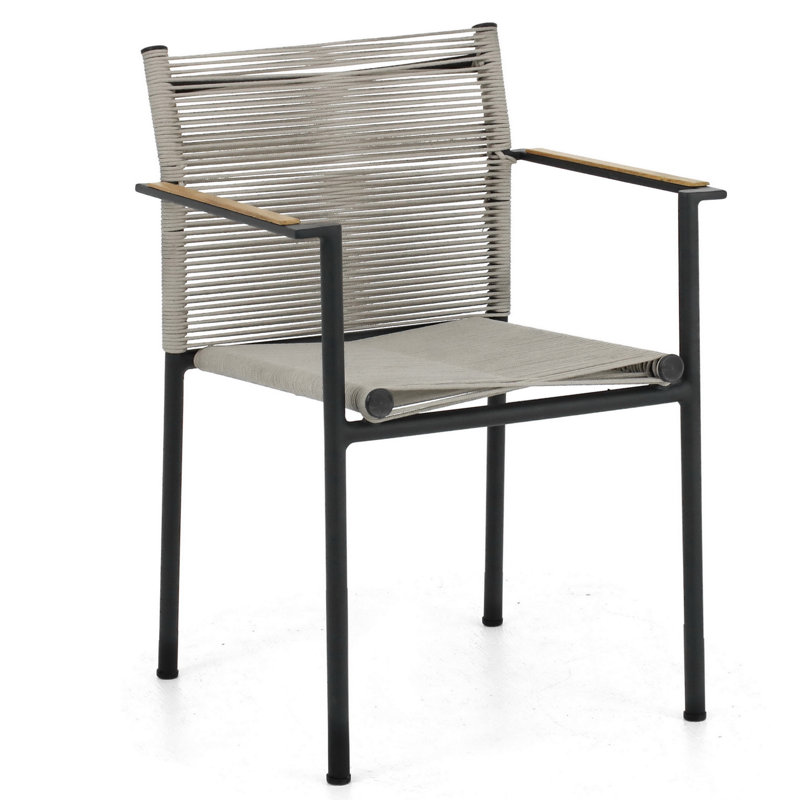 Chaise de salle à manger avec accoudoirs en teck Raleigh, Taupe