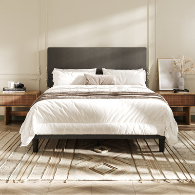 Modern Upholstered Platform Bed Frame With Adjustable Headboard, Textured Bouclé Fabric
