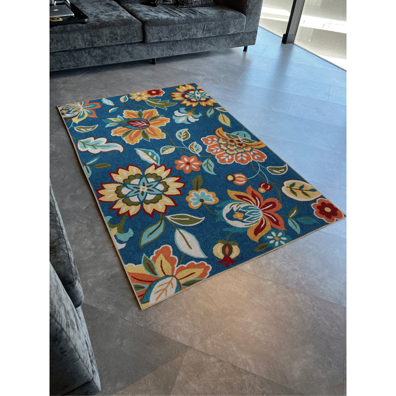 Tapis décoratif moderne à motif floral bleu, Tapis de couloir 3 pi 9,81 po x 6 pi 6,74 po