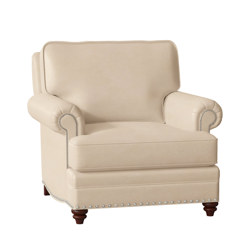 Carrado Leather Armchair, Pewter, Mahogany, Aline Light Gray Stonewash Genuine Leather