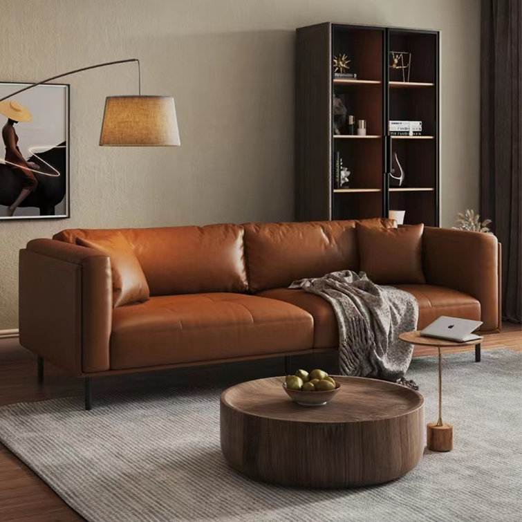 Momenty Zin Contracted Oil Wax Leather Sofa Living Room Straight