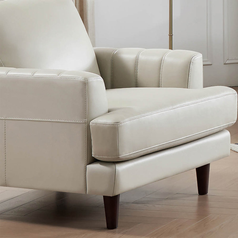 Chaise en cuir fleur Reuma, Cuir véritable blanc cassé Cassia