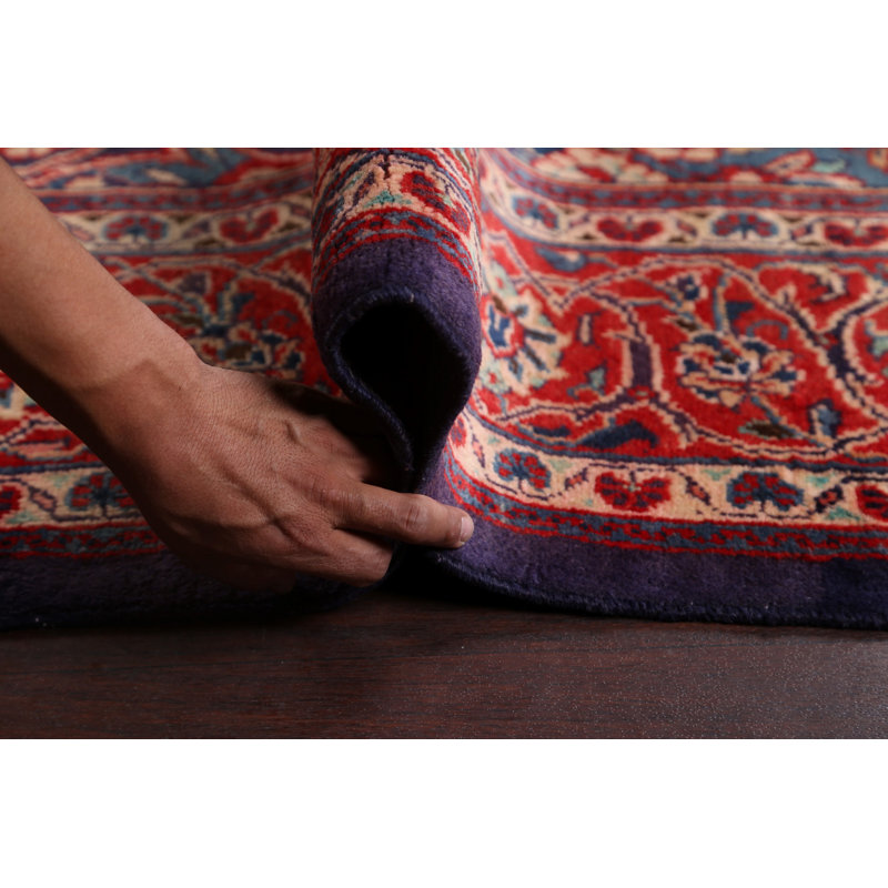 Tapis décoratif bleu/rouge en laine de conception unique 7 pi 2 po x 11 pi noué à la main