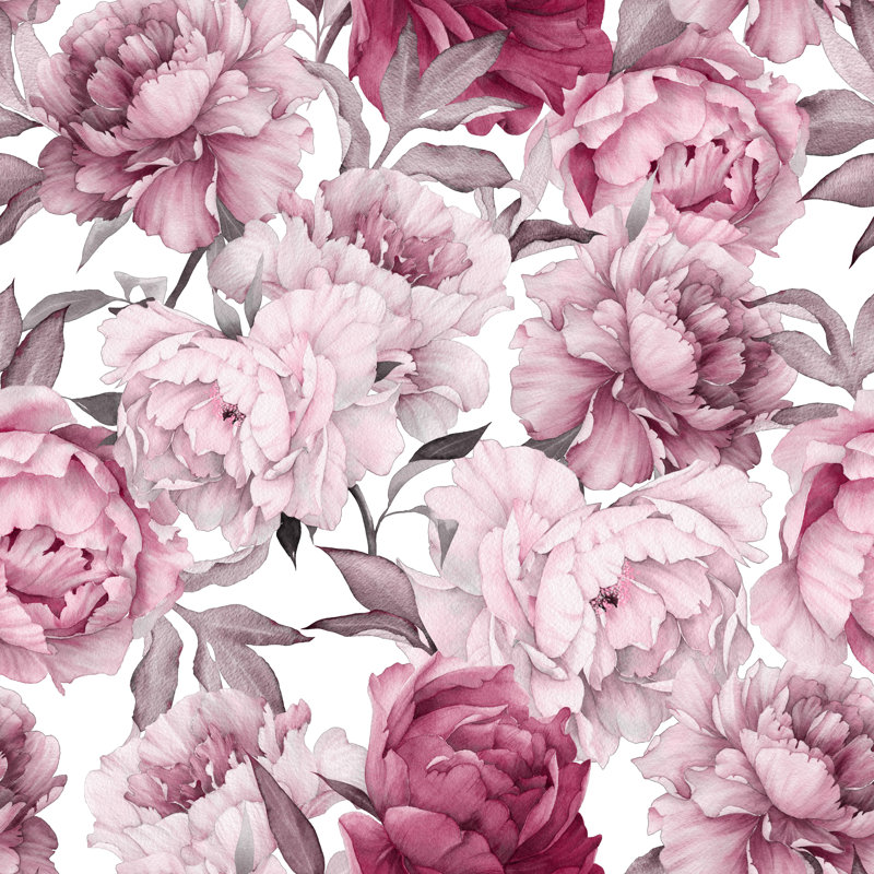 Murale 4 pièces Kylertown Peony, Blanc, L 8,33 pi x l 100 po