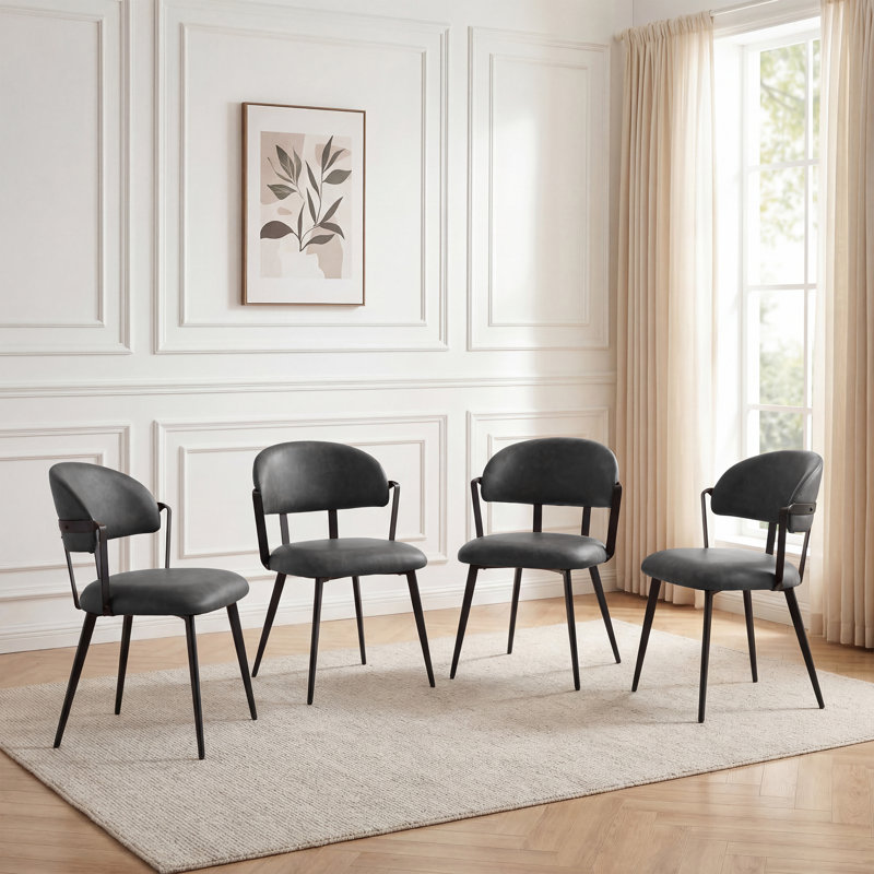 Windsor Modern Armless Dining Chair With Twisted Metal Frame, PU Upholstered, Black