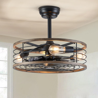 20" Black Caged Ceiling Fan With Remote Control