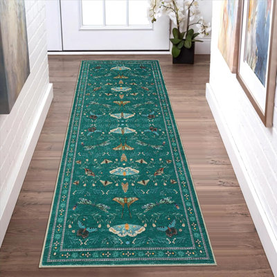 Insect Machine Washable Soft Area Rug for Living Room, Low Pile Non-Slip, Under Bed, Thin, 2'x6' Black Farmhouse Style.