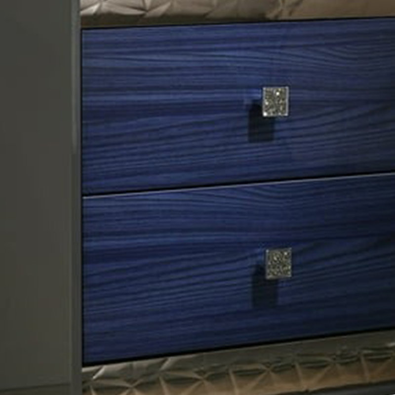 Ensemble de chambre pour grand lit, gris cendré, bleu indigo, bois chromé, ensemble de 3 pièces avec 2 tables de chevet