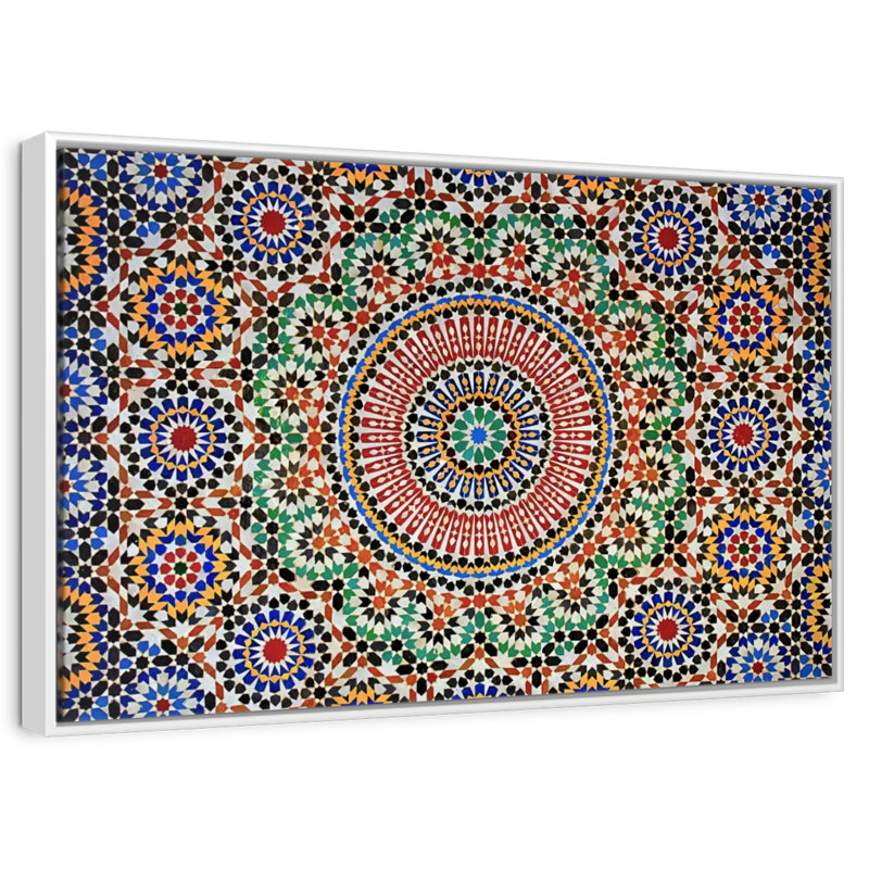 Mosaïque marocaine traditionnelle, Cadre flottant blanc, 46 po x 31 po
