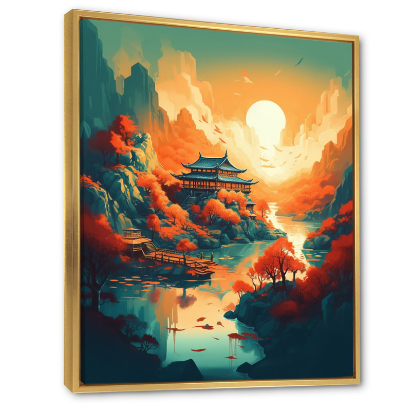 «Mountain Top Asian Inspired Home IV», reproduction sur toile, H 40 po x l 30 po x P 1,5 po, Cadre flottant doré