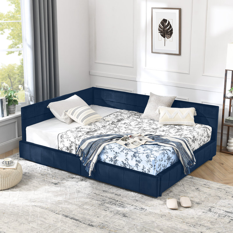 Full Size Daybed With Two Drawers, Dark Blue, Full/Double