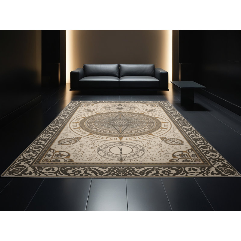 Tapis de style oriental oscar lavable à la machine en gris - reliure grise, 8 x 10
