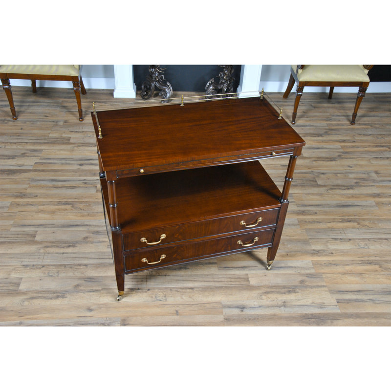 Desserte large en bois d’acajou à 2 tiroirs 37" Kleist
