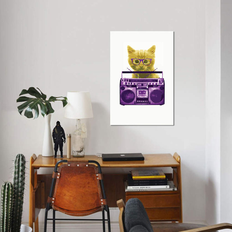 «Hipster Kitty», impression sur toile, H 40 po x l 26 po x P 1,5 po, Toile tendue, Pas de tapis