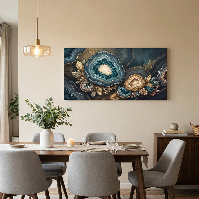 Art mural sur toile bleu sarcelle et cristaux de géode, L 58 po x H 28 po