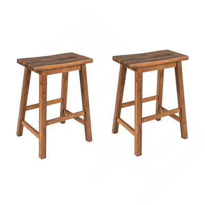 Farmhouse Rustic 2-Piece Counter Height Wood Kitchen Dining Stools For Small Places, Walnut