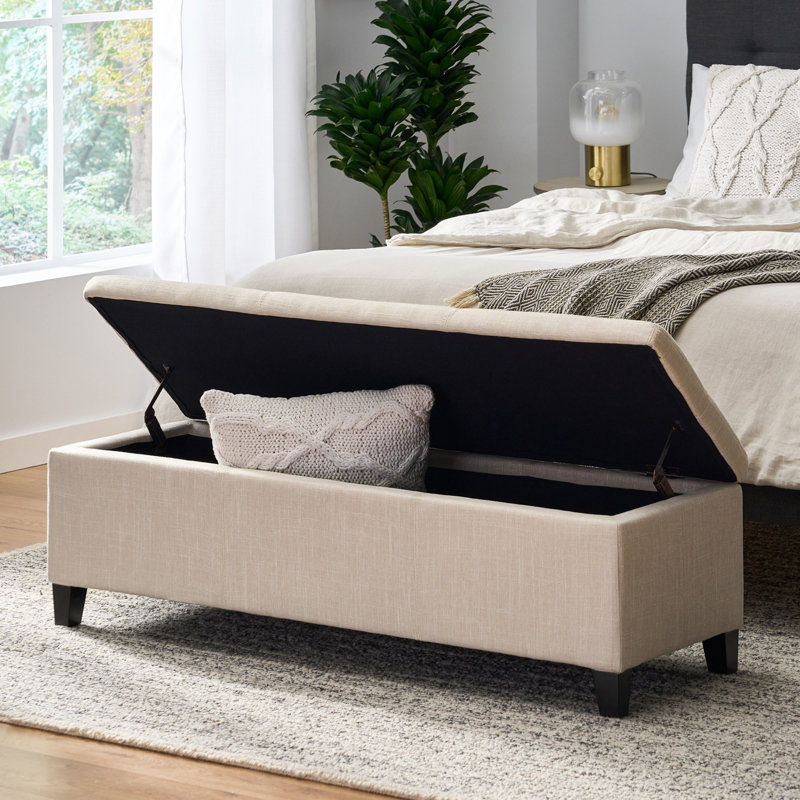 Modern Upholstered Storage Bench, Light Beige
