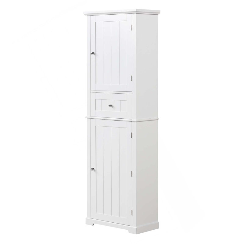 Freestanding Tall Bathroom Storage Cabinet With Drawer And Adjustable Shelf, Painted Finish, White