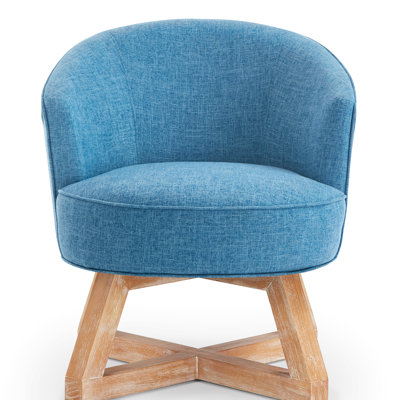 360° Swivel Chair In Blue, Comfortable Linen, Wood Base For Office Blue Solid Legs A Experience