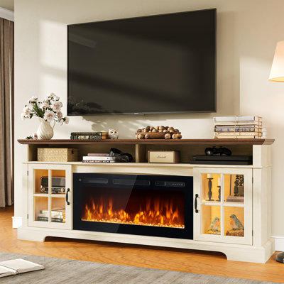 Fireplace Tv Stand For Tv Mid Century Modern Entertainment Center With 36" Electric Fireplace