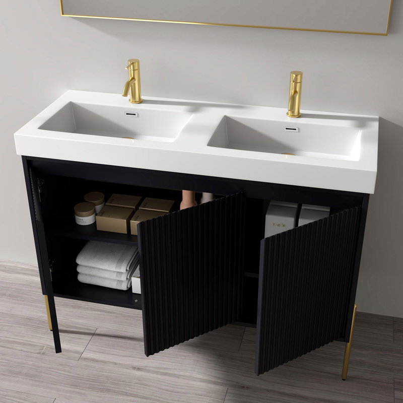 47.6'' Double Bathroom Vanity with Resin Top, Charcoal, Gold