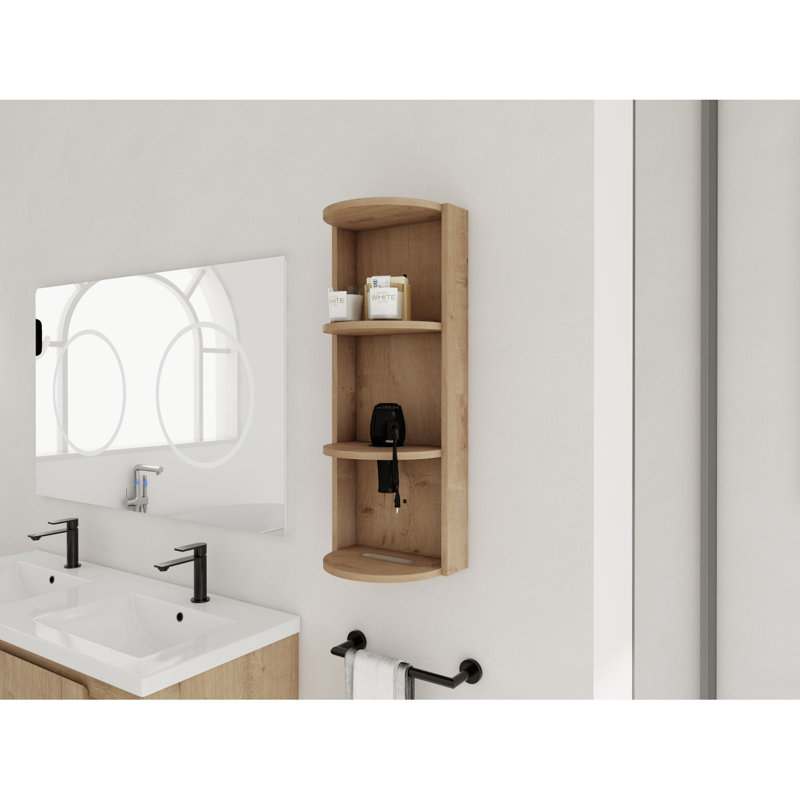 12" Bathroom Wall-Mounted Storage Rack, Float Mounting Design,(KD-Packing), Imitative Oak