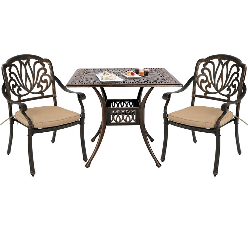 Haings 2 - Person Patio Dining Set with Square Table , Cushions Included, Beige