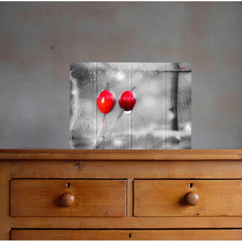 Décoration murale cerises rouges sur une journée de pluie, H 11 po x l 14 po x P 1 po