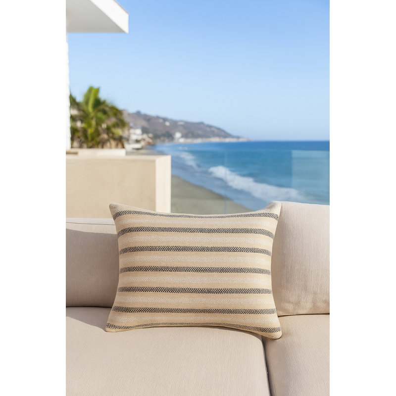 Classic Grey Marina Stripe Indoor Outdoor Pillow 24x24, Black, Rectangle 14"H x 20"W, Polyester